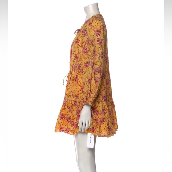 Farm Rio Yellow Floral Long Sleeved Mini Dress Size Small - Picture 5 of 6